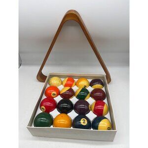 Vintage Aramith Belgian Pool Billiard Balls & Triangle 2 1/4"